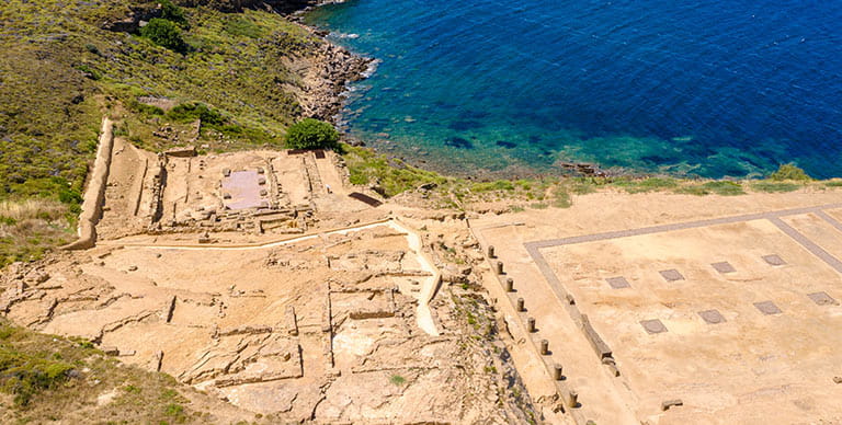 An aerial view of the archaelogical site of Hephaistia on Lemnos Island, Greece